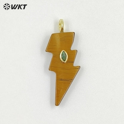 WT-P2100 Factory Wholesale Various Natural Gemstone With Zircon Lightning Shape Pendants For Friend Gifts Making Findings