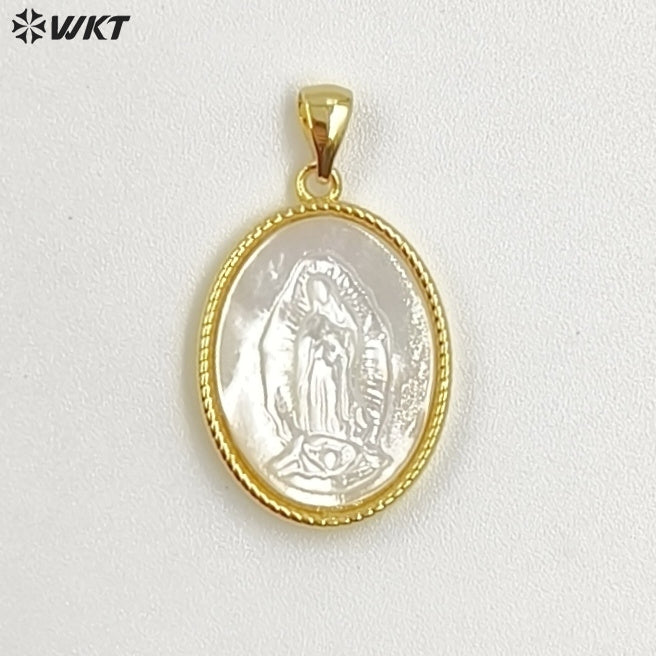 WT-JP464 New Arrival Religious Style Pattern 18 Gold Plated Natural Shell Oval Little Pendants For Women Necklace Making