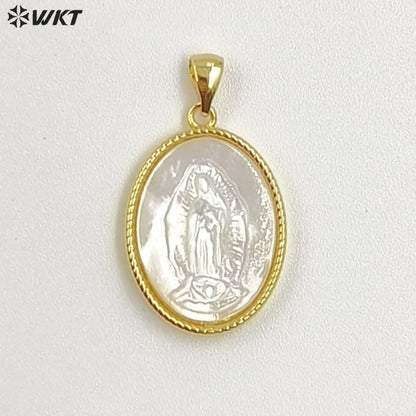 WT-JP464 New Arrival Religious Style Pattern 18 Gold Plated Natural Shell Oval Little Pendants For Women Necklace Making