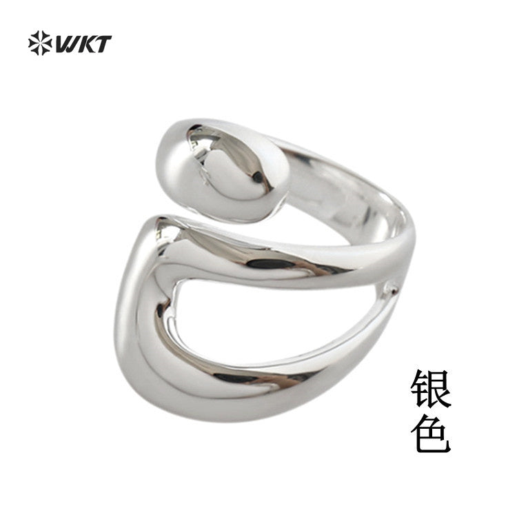 WT-RF012 Fashion Style Yellow Brass In 18K Gold Plated Irregular Cross Hollowing Open Design Women Rings For Daily Match