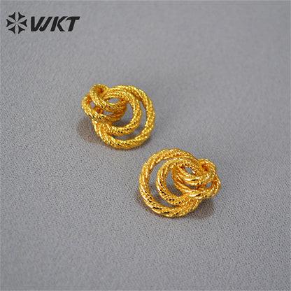 WT-E717 Europe a Small Medieval Twist Wrapped Braided Brass Gilded Atmosphere Exaggerated 925 Silver Needle Earrings