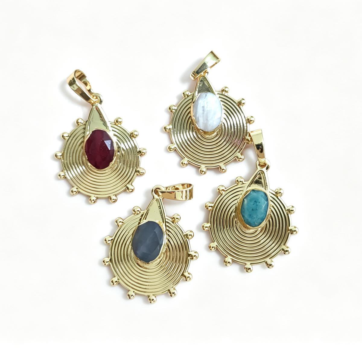WT-P2150 Unique Wonderful Style 18K Gold Plated Natural Gemstone Sun Shape Pendants For Women Special Necklace DIY Making