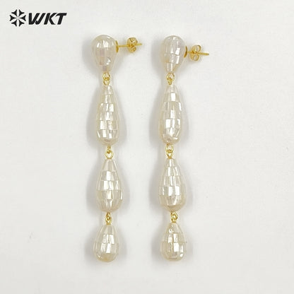 WT-MPE189 Amazing Gorgeous Natural White And Abalone Shell Gold Long Earrings For Female Party Wearing Jewelry Accessory