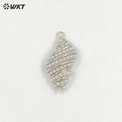 WT-MP312 Charming Metal Brass With Artificial Pearl Gold And Silver Plated Conch Shape Pendant For Lovely Jewelry Handmade