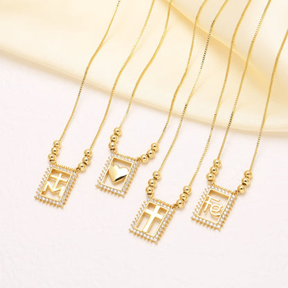 WT-JFN61 Wholesale Exquisite 18K Gold Plated Brass And Zircon Cross Heart Pattern Rectangle Pendant Necklace For Female Gifts