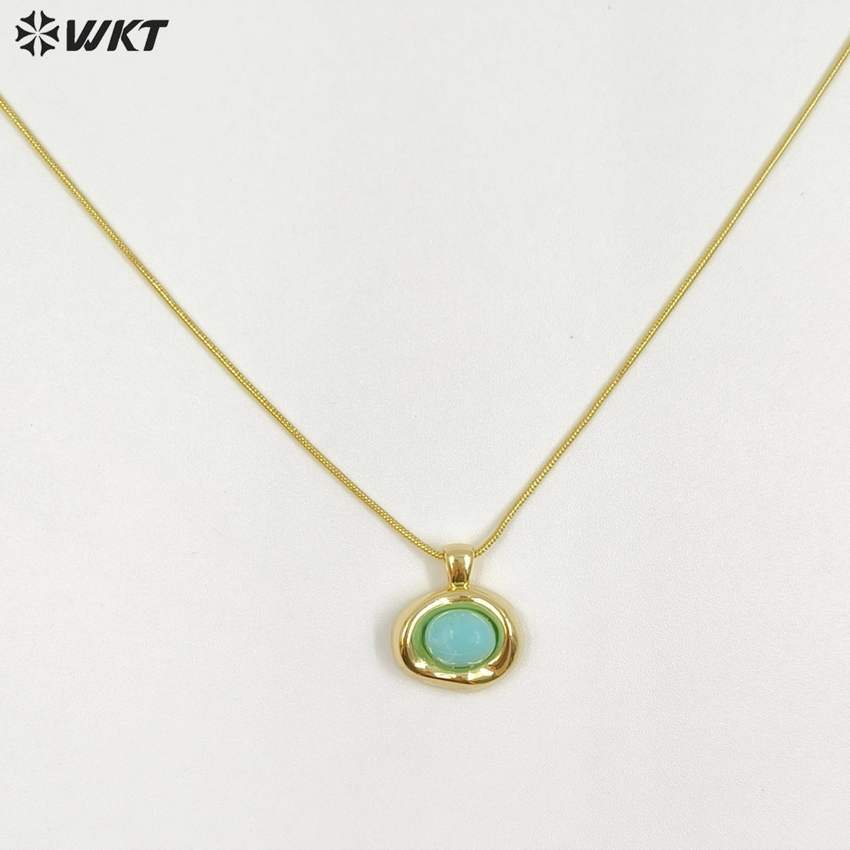 WT-N1496 The New Listing Trendy Gold Plated Fine Chain Natural Gemstone Round Pendant Necklace As Ladies Birthday Gift
