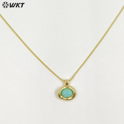 WT-N1496 The New Listing Trendy Gold Plated Fine Chain Natural Gemstone Round Pendant Necklace As Ladies Birthday Gift