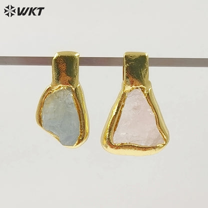 WT-P2035 Delicate Gold Plated Natural Quartz And Turquoise Irregular Little Stone Pendant For DIY Making Friend Gift Jewelry
