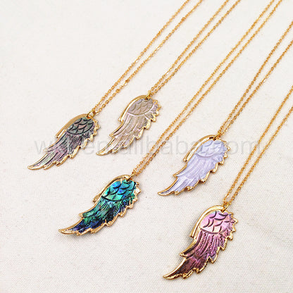 WT-N748 Exclusive Natural Abalone Feather Necklace, Fashion Handmade Carved Shell Feather Necklace
