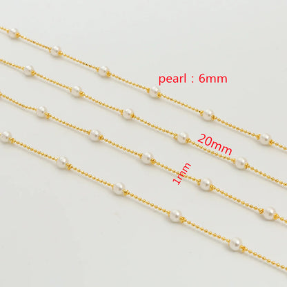 WT-RBC234 Newest 18K Gold Plated Tiny Round Ball White Artificial Pearl Beads Fashion Women Chain Jewelry Findings