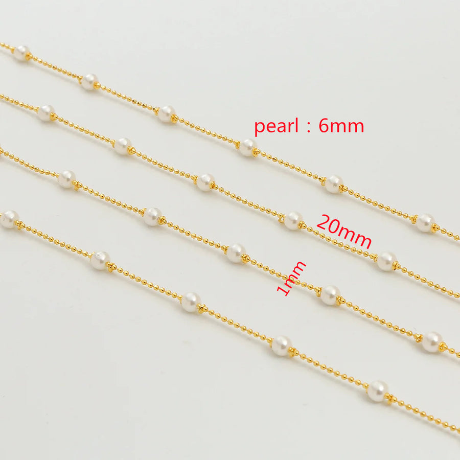 WT-RBC234 Newest 18K Gold Plated Tiny Round Ball White Artificial Pearl Beads Fashion Women Chain Jewelry Findings