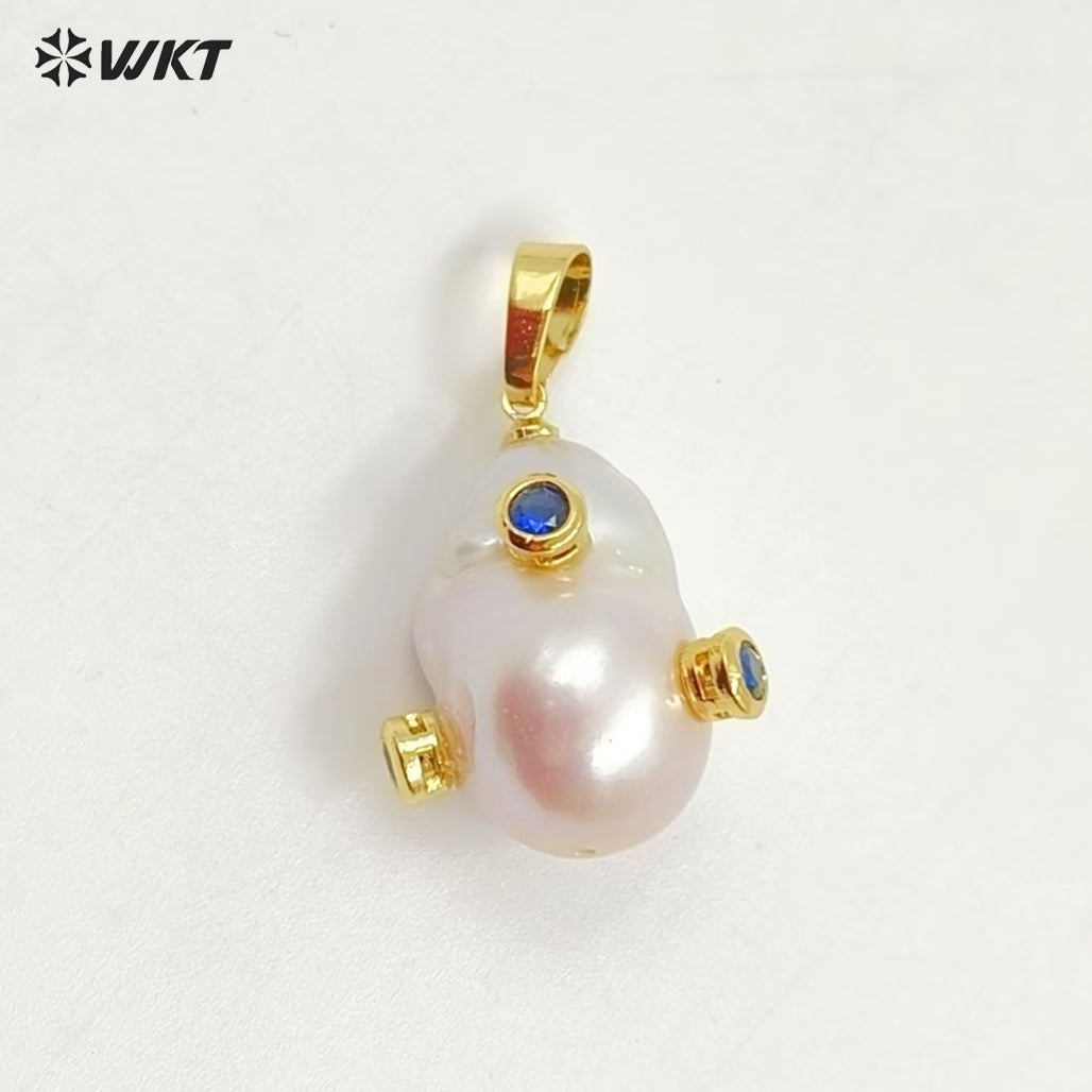 MP138 Wholesale Freshwater Pearl Pendant Pearl With CZ Charm Natural Shape Fashion Charm Jewelry Pearl Pendant
