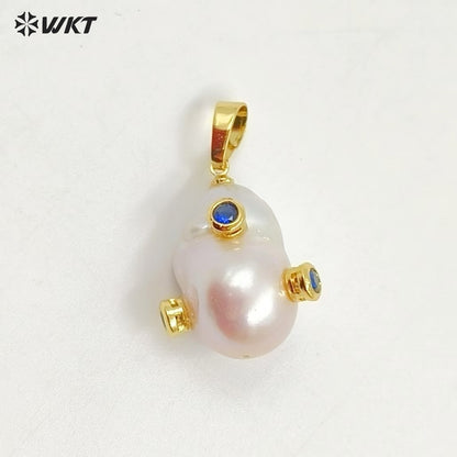MP138 Wholesale Freshwater Pearl Pendant Pearl With CZ Charm Natural Shape Fashion Charm Jewelry Pearl Pendant
