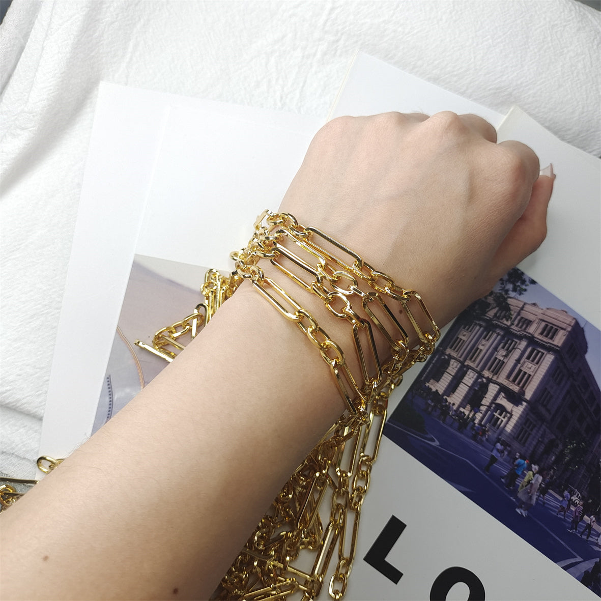 WT-BC174 WKT Wholesale Jewelry Chain 18K Gold Delicate Rectangular Mosaic Spiral Circle Shape Beautiful Chain for DIY
