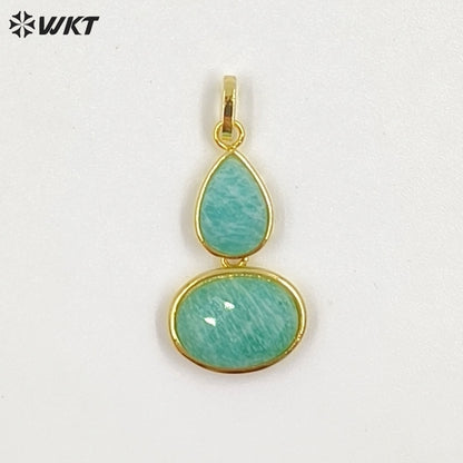 WT-P2128 Delicate 18K Gold Plated Various Natural Gemstones Gourd Shape Charms Pendants For Lady Necklace Making Decorative