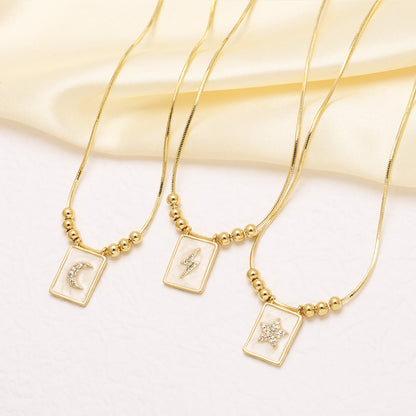 WT-JFN60 Elegant Thin Chain Gold Electroplated Brass And Zircon Star Pattern Rectangle Pendant Necklace As Lady Daily Matching