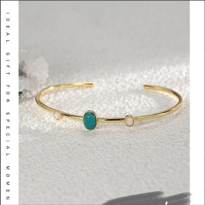 WT-B703 Trendy Modern Style Gold Plated Natural Turquoise And Opal Stone Women Cuff Bangles As Ladies Elegant Jewelry Gift