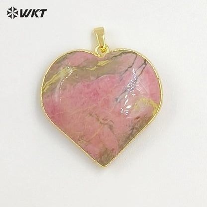 WT-P2126 Popular Romantic Style Gold Electroplated Natural Gemstone Heart Shape Pendants For Women Lovely Handmade Necklace DIY