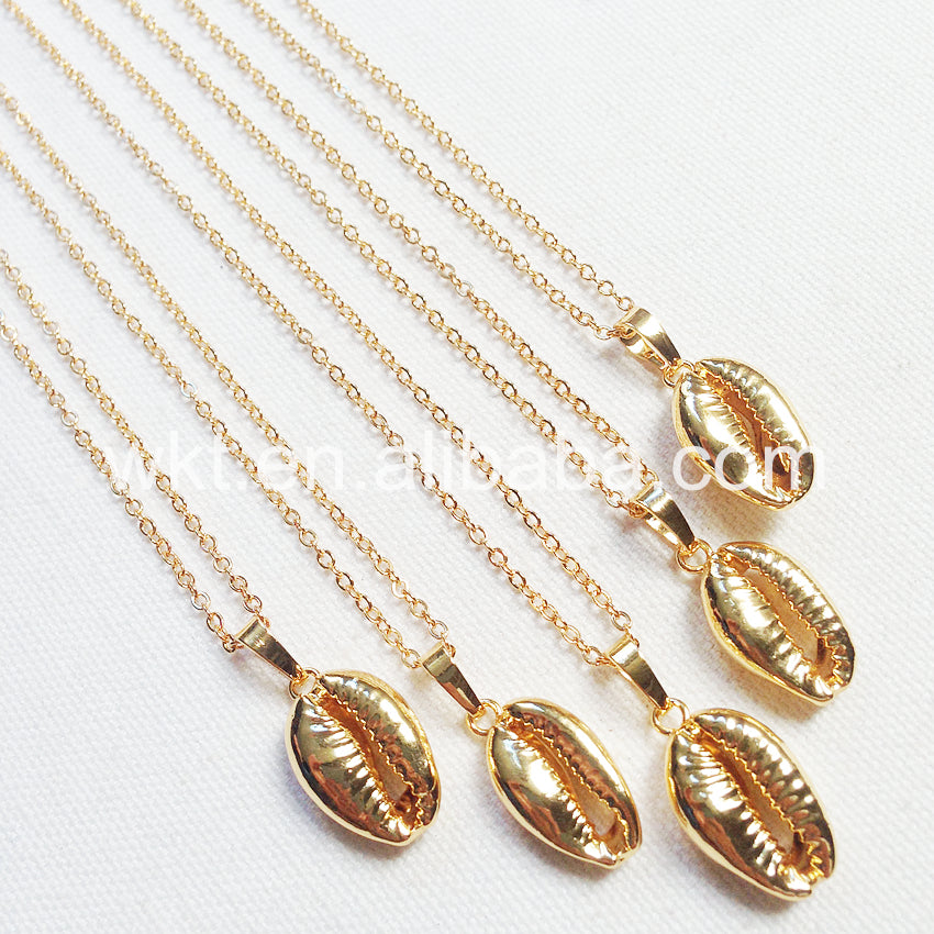 WT-JN002 Wholesale Natural Sea Shell Tiny Cowrie Choker Necklace 18k Real Gold Plated Cowrie Shell Conch Necklace