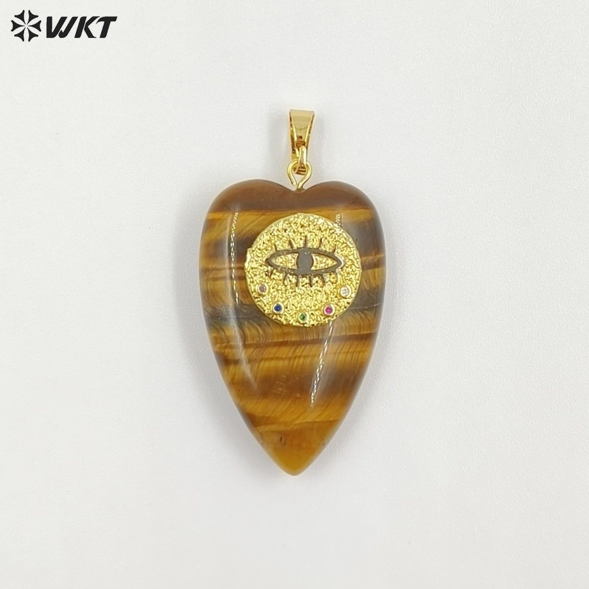 WT-P2047 Romantic Gold Plated Zircon And Tiger Eye Natural Gemstones Heart Shape Pendants As Lovely Handmade Jewelry Accessory