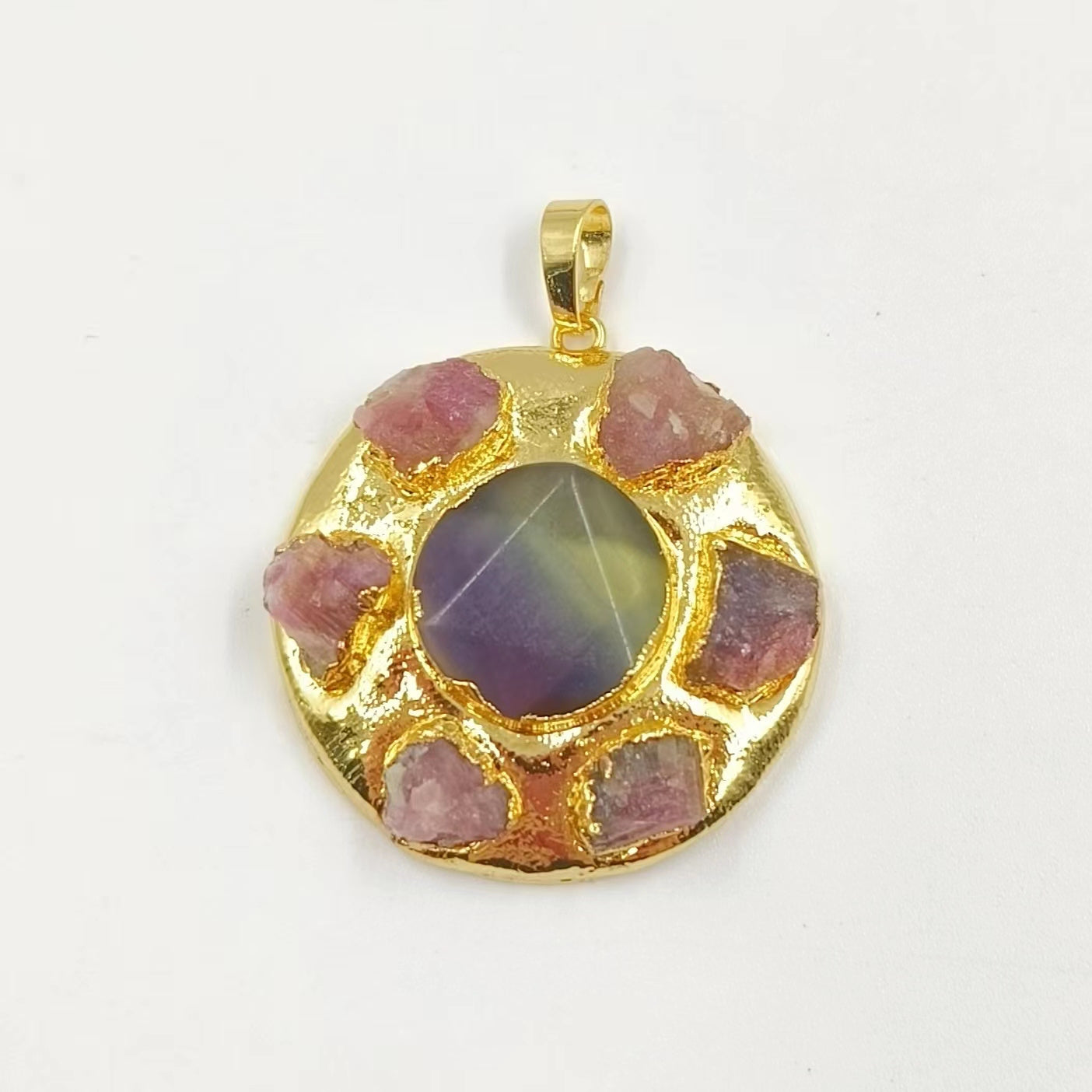 WT-P1942 Hot Sale Fashion Design Colorful NaturalTourmaline/Fluorite/Biwa Pearl High Quality for Necklace Round Pendant