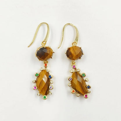 WT-E735 Amazing Colorful Gemstone Wire Wrapped Long Charming in Drop Earrings Women Pendant Earrings