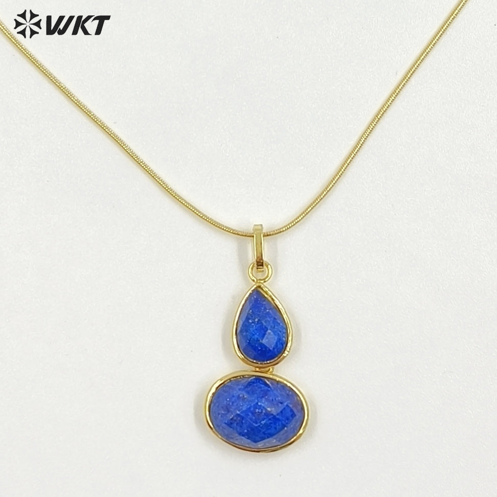 WT-N1537 Trendy Minimalism Gold Plated Thin Chain With Natural Gemstone Gourd Shape Pendant Necklace For Women Daily Wearing