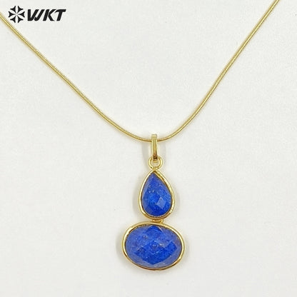 WT-N1537 Trendy Minimalism Gold Plated Thin Chain With Natural Gemstone Gourd Shape Pendant Necklace For Women Daily Wearing