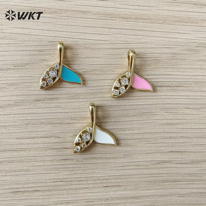 WT-MP325 Newest Lovely Gold Electroplated Ocean Series Yellow Brass And Zircon Fishtail Shape Little Pendants For Necklace DIY