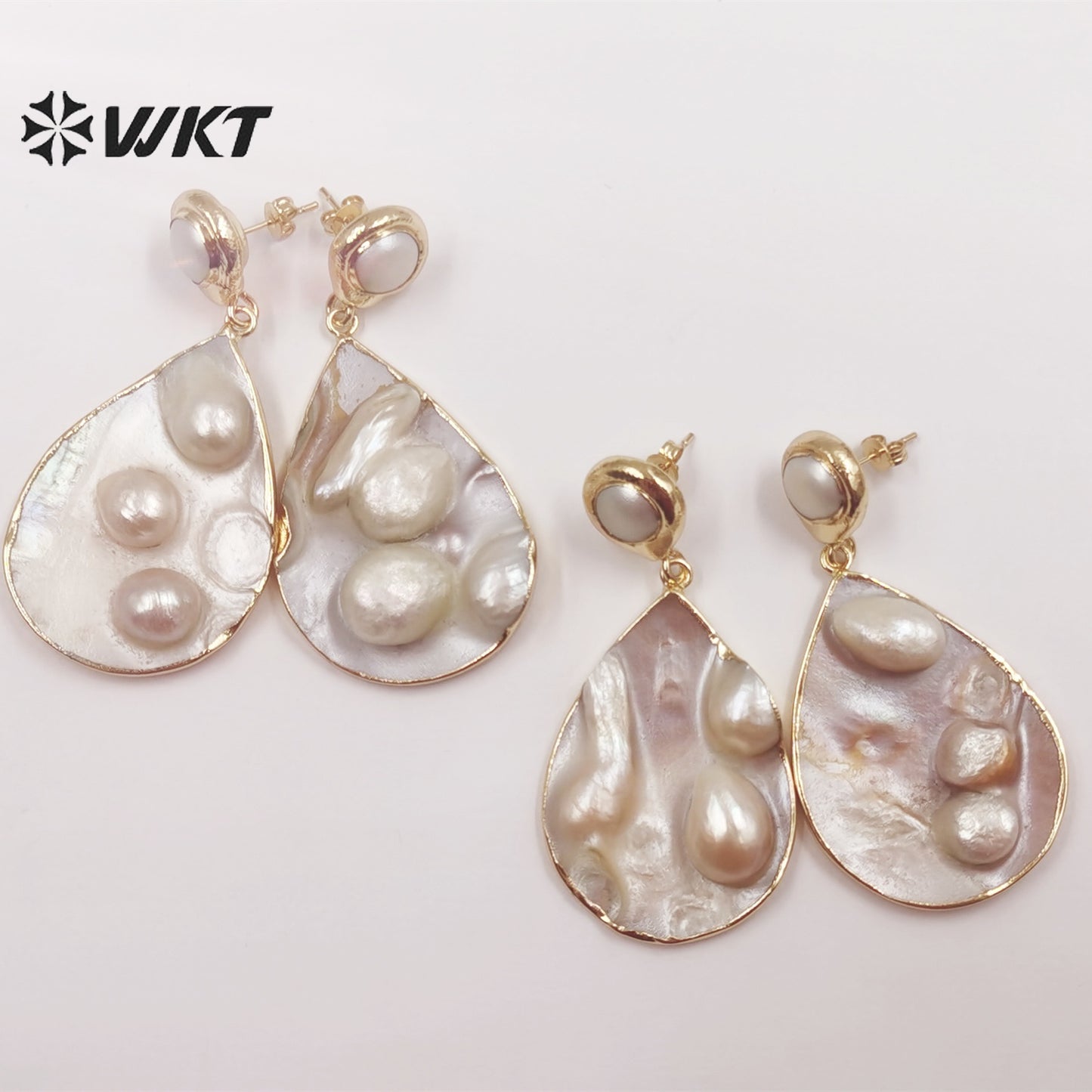 WT-MPE072 Water Drop Shell Earrings European and American Style Fashion Charming 18k Gold-plated Earrings Natural Pearl Earrings