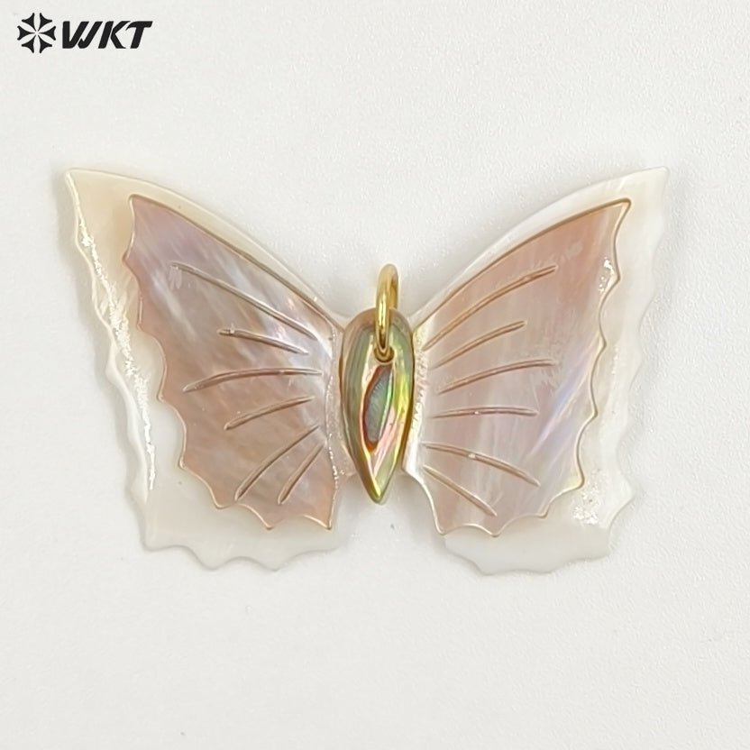 WT-JP462 High Quality Colorful Double Layers Natural Shell Butterfly Shape Gold Pendants For Lady Gifts DIY Accessories