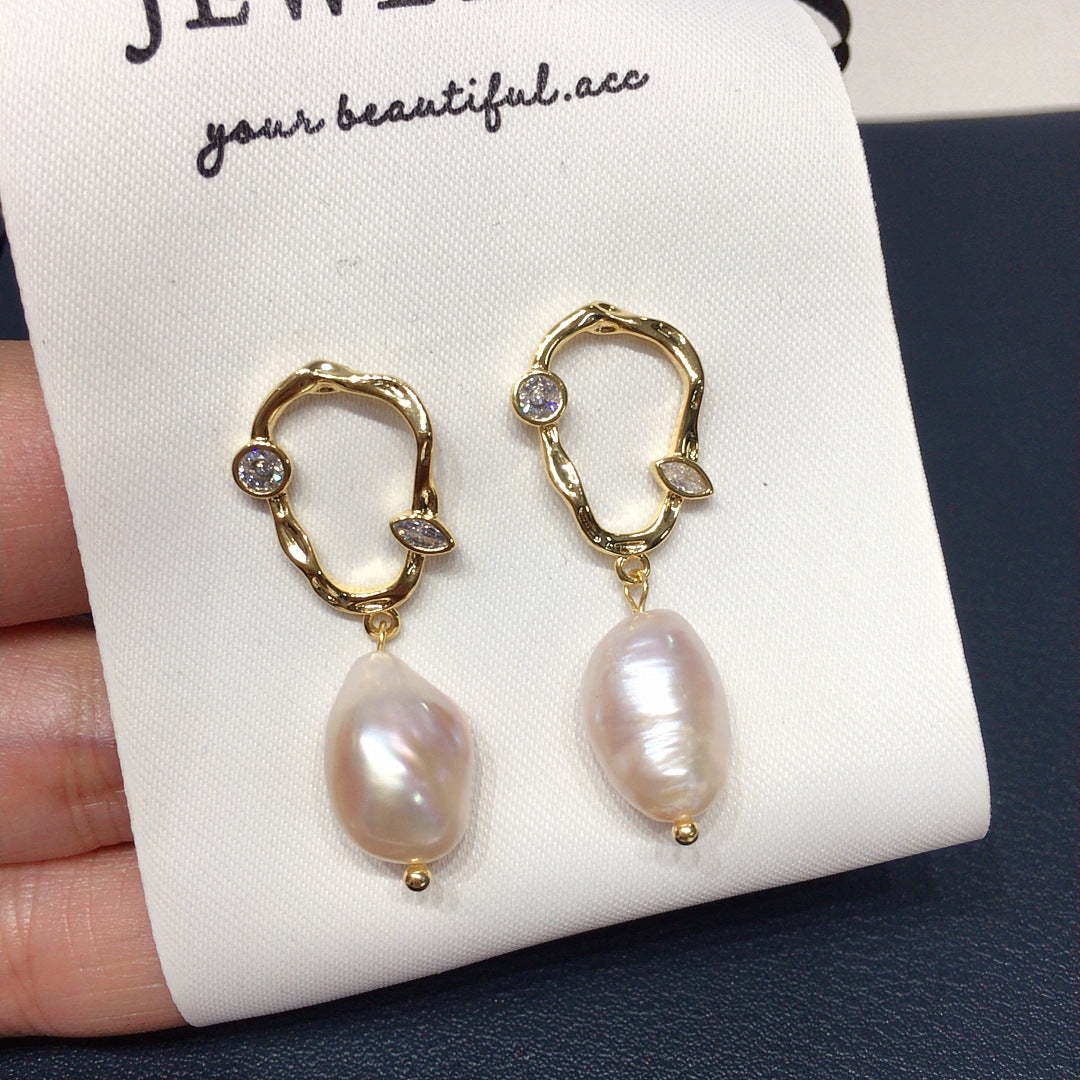 WT-MPE177 Classical Design 18K Gold Plated Zircon And Natural Freshwater Pearl Earrings For Women Wedding Wearing Accessory
