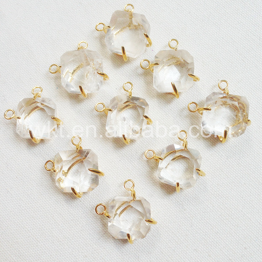 WT-P796 Clear Beautiful Wholesale Exclusive Design Natural With Double Loops 18k Gold Plated Crystal Quartz Pendant