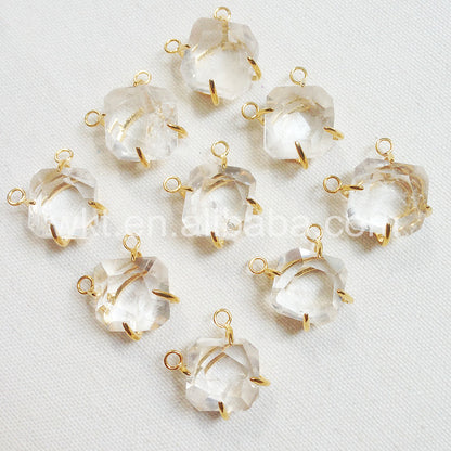 WT-P796 Clear Beautiful Wholesale Exclusive Design Natural With Double Loops 18k Gold Plated Crystal Quartz Pendant