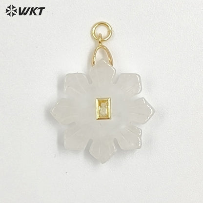 WT-P2095 Romantic Colorful Natural Gemstones And Zircon Snowflake Shape Charm Pendants As Lady Handmade Earrings Findings