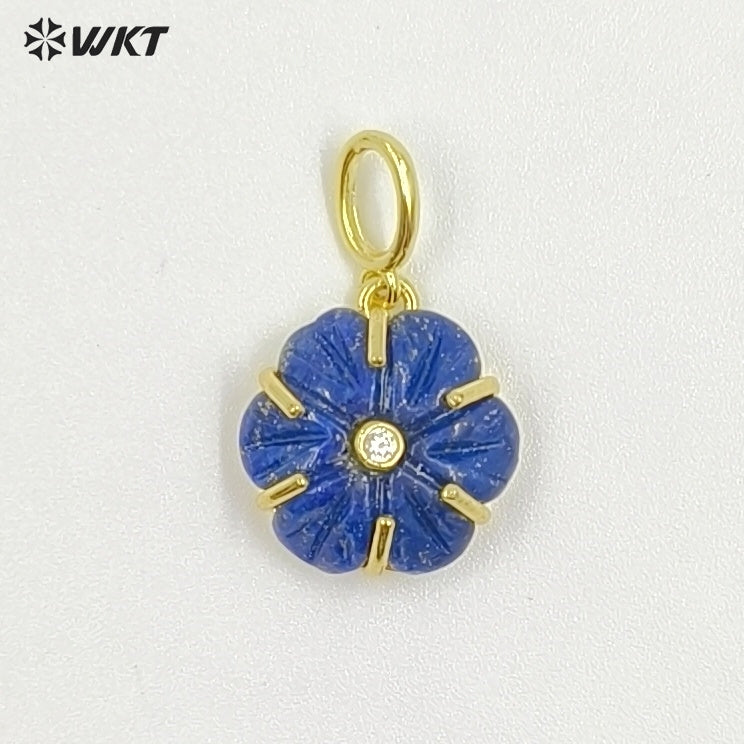 WT-P2121 Delicate Gold Plated Zircon And Natural Gemstones Carved Flower Shape Little Pendants For Girls Fashion Necklace Design