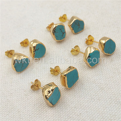 WT-E265 Hot Natural Boho Turquoise Studs,10mm Randomly Shape Green Turquoise Studs Earrings