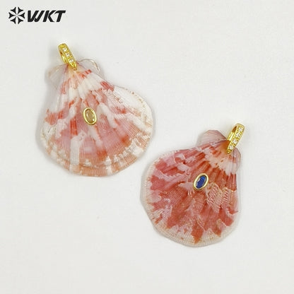 WT-JP488 Wonderful Charms Zircon Setting In Natural Shell Gold Pendants For Lady Friends Jewelry Gift Making Accessory