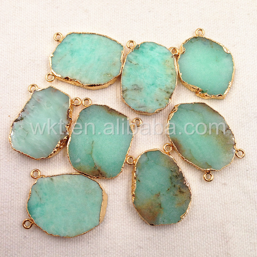 WT-P849 New Natural Slice Australia Chrysoprase Stone Pendant with Gold Edged