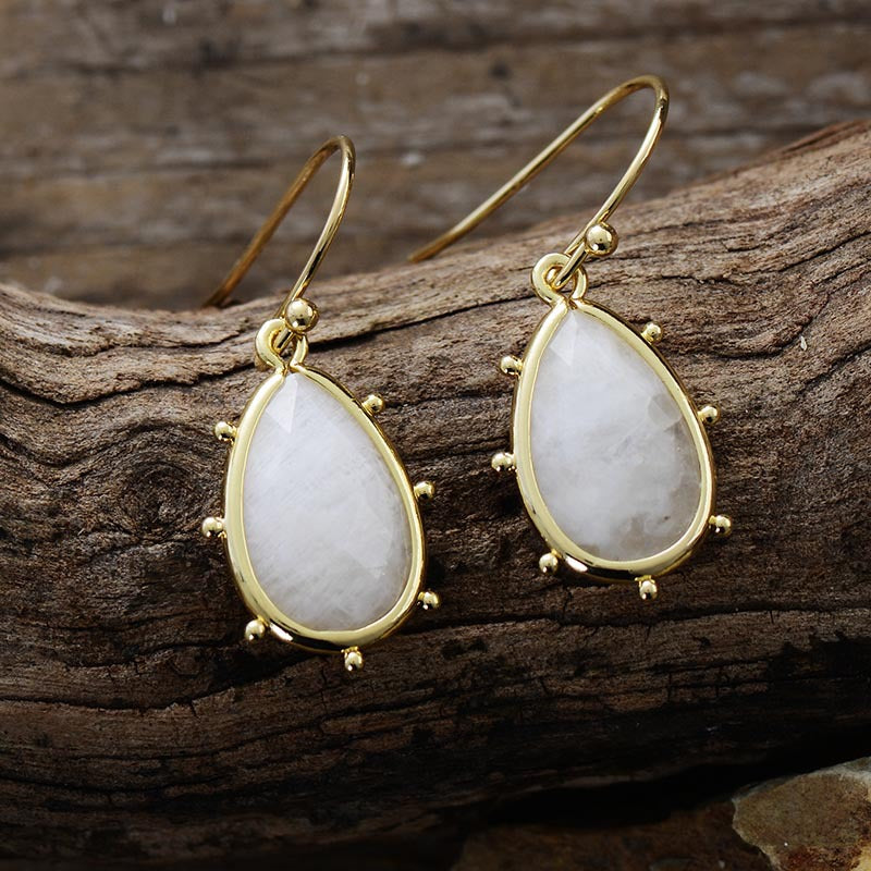 WT-E782 Wholesale Ladies Jewelry Gold Plated With Natural Gemstones African Turquoise Stone Earrings Water Drop Shape Design