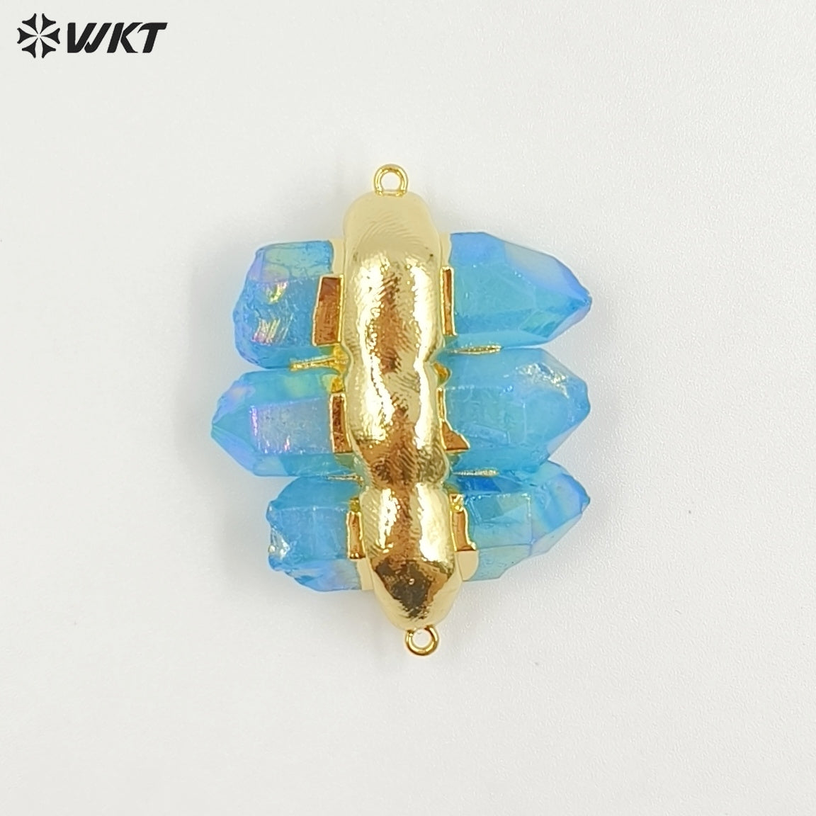 WT-P1612 WKT New Design Gold Electroplated Natural Crystal Quartz Pendant Lady Fashion Double Loops Stone Pendant