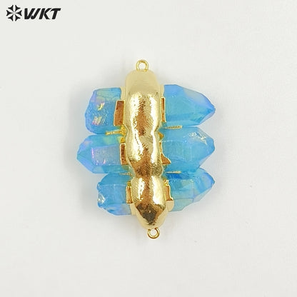 WT-P1612 WKT New Design Gold Electroplated Natural Crystal Quartz Pendant Lady Fashion Double Loops Stone Pendant