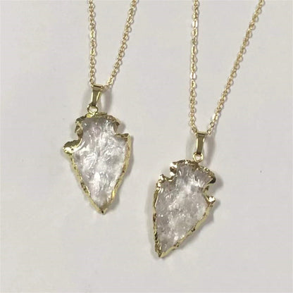 WT-N1330 Super Hot Sales Natural Raw Crystal Quartz Arrowhead Pendant Necklace Women Hammer Quartz Stone Necklace