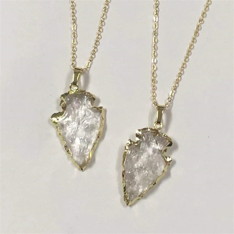 WT-N1330 Super Hot Sales Natural Raw Crystal Quartz Arrowhead Pendant Necklace Women Hammer Quartz Stone Necklace