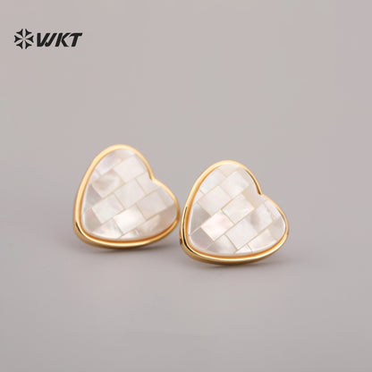 WT-MPE184 Elegant Style 18K Gold Electroplated Mabe Shell Round Heart Shape Design Earrings For Lady Daily Wearing Jewelry