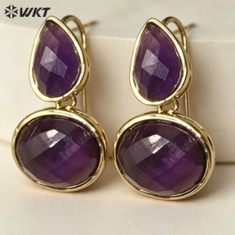 WT-E823 Wholesale Trendy Gold Electroplated Double Natural Gemstones Women Earrings For Party Daily Decorative Jewelry