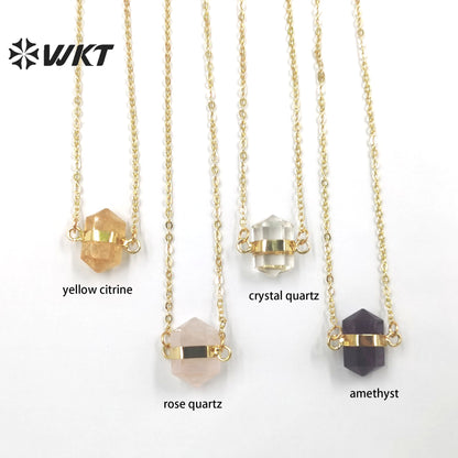 WT-N1379 Attractive Small Hexagon Necklace Fashion 18k Gold Plated Pendant Necklace Natural Crystal Quartz Pendant Necklace