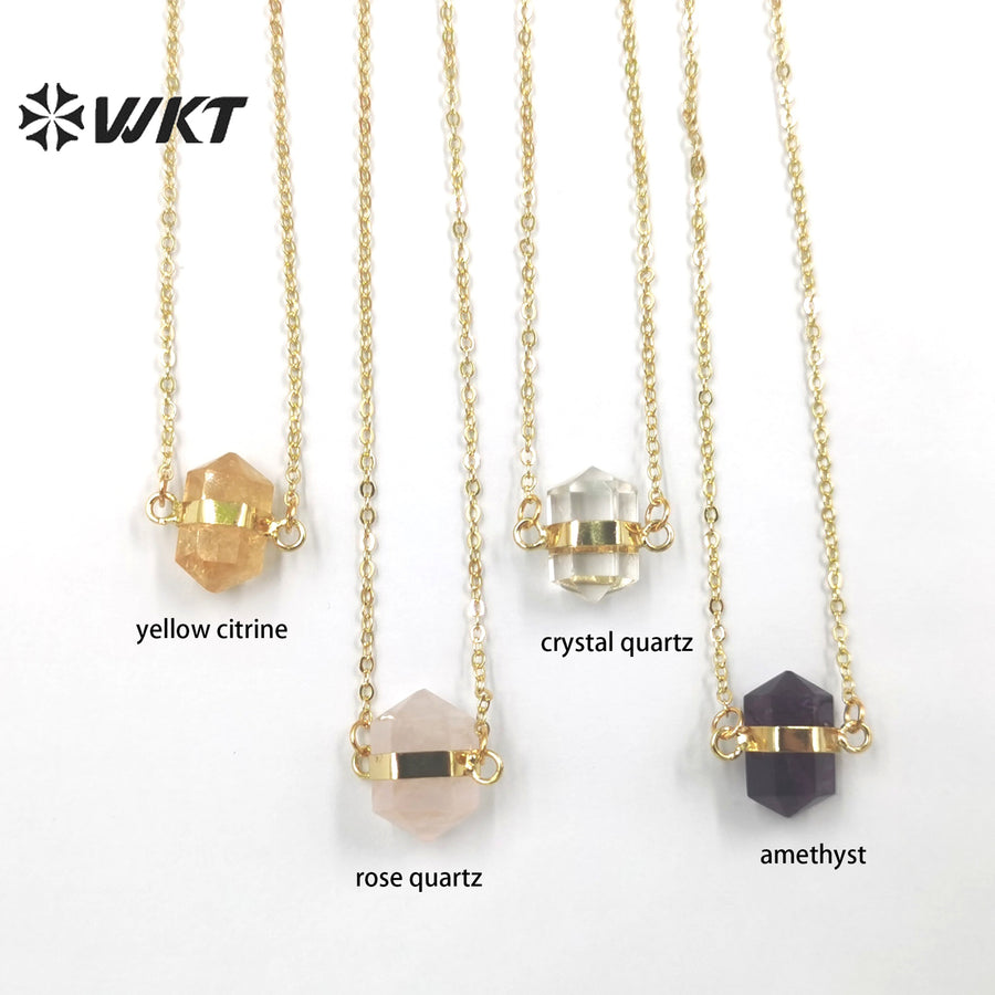 WT-N1379 Attractive Small Hexagon Necklace Fashion 18k Gold Plated Pendant Necklace Natural Crystal Quartz Pendant Necklace