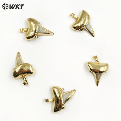 WT-P855 Newest Natural Real Specimen Tooth Accessories for Necklace Pendant,24k Gold Plated Real Pendant