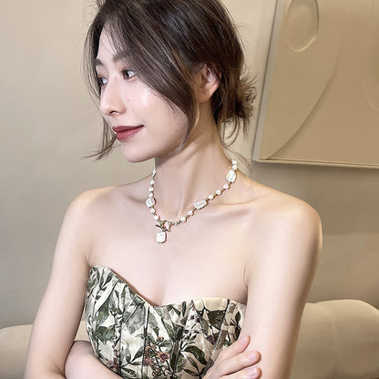 WT-JN383 1PC Gorgeous 18K Gold Electroplated Natural Baroque Pearls Necklace As Women Elegant Jewelry Daily Party Matching